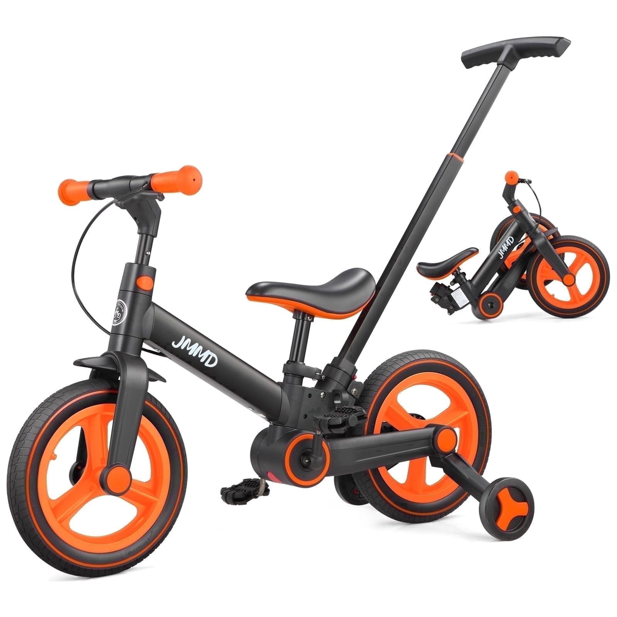 JMMD Toddler Bike with Push Handle for Kid 18-60 Months, 6 in 1 Foldable Tricycle with Training Wheel, Pedals, Kid Balance Bike for Boy & Girl, Black