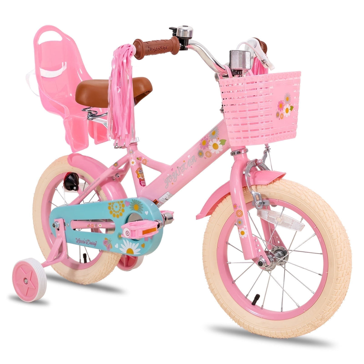 JOYSTAR Little Daisy 14 Inch Kids Bike for 3 4 5 Years Girls with Handbrake Children Princess Bicycle with Training Wheels Basket Streamer Toddler Cycle Bikes Blue
