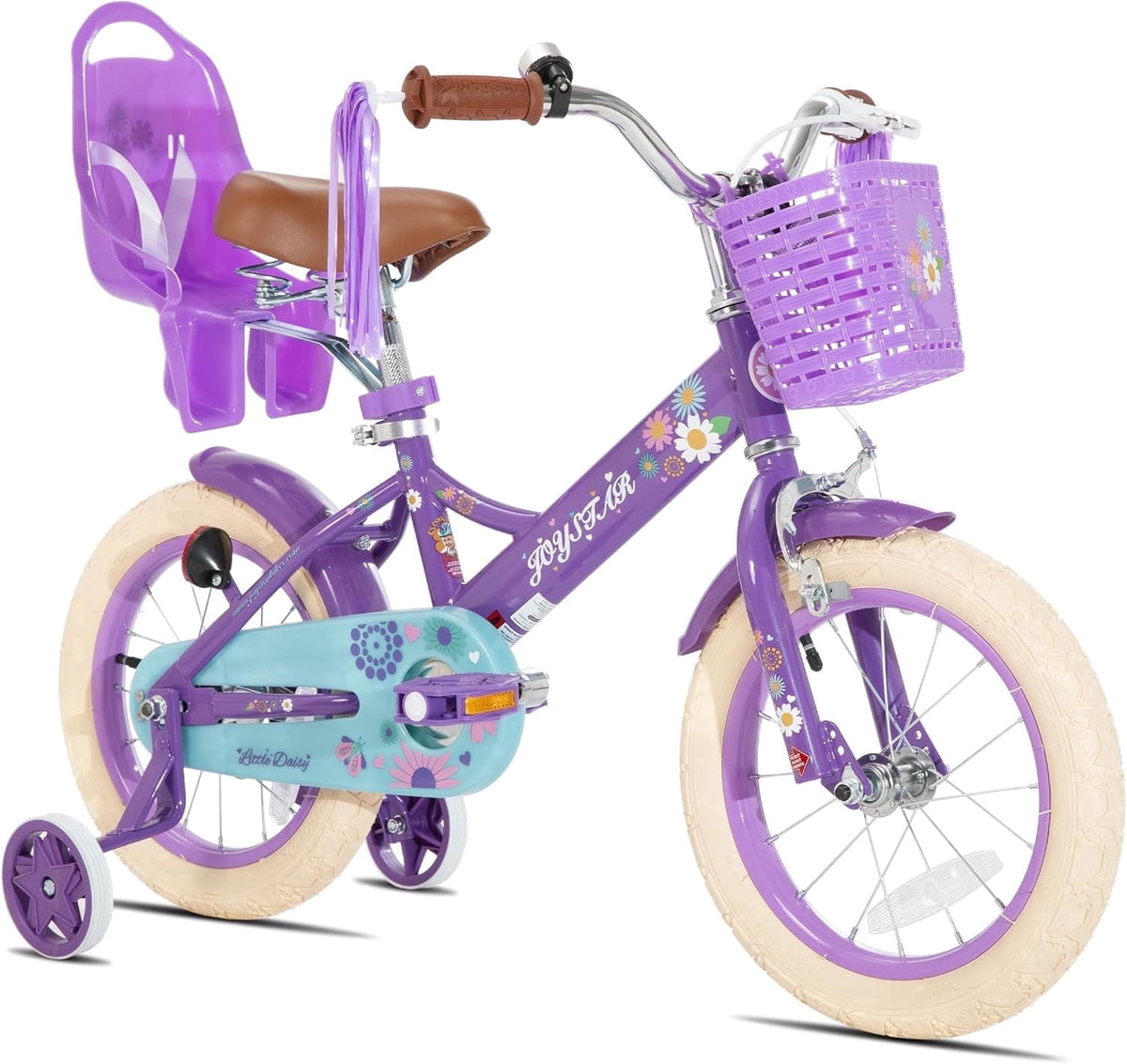 JOYSTAR Little Daisy 14 Inch Kids Bike for 3 4 5 Years Girls with Handbrake Children Princess Bicycle with Training Wheels Basket Streamer Toddler Cycle Bikes Blue