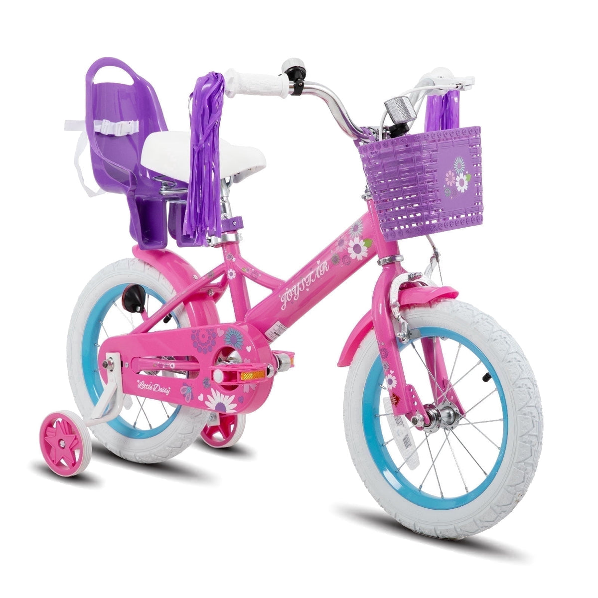 JOYSTAR Little Daisy 14 Inch Kids Bike for 3 4 5 Years Girls with Handbrake Children Princess Bicycle with Training Wheels Basket Streamer Toddler Cycle Bikes Blue
