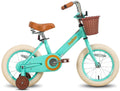 JOYSTAR Vintage Kids Bike with Basket & Training Wheels,12 14 16 20 24 Inch Kids Bike for 2-14 Years Old Girls & Boys, Green