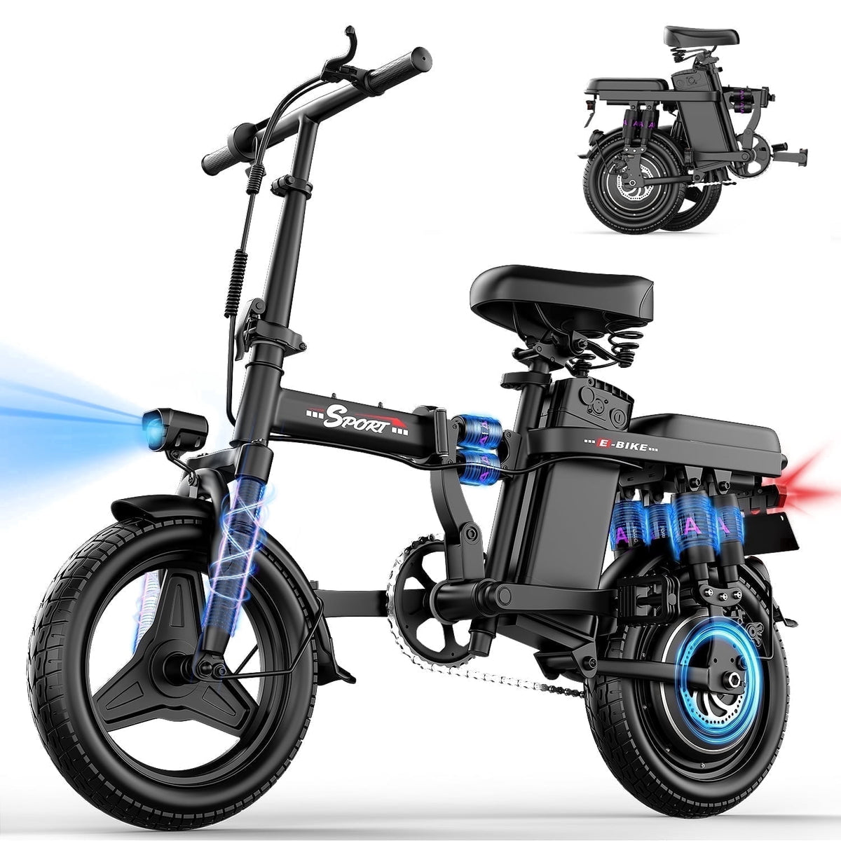 ASKGO F9 Adult Folding Electric Bike, 1200W 25 MPH 25 Miles, 48V 13Ah Removable Battery, Meets Daily Commuting,Going Out and Playing,Give the best gift,Folding Ebike for Adult with Two Seats，UL2849