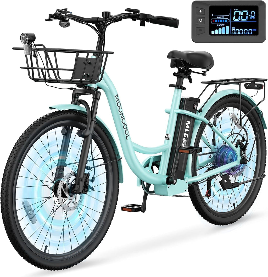 MOONCOOL Electric Bicycle for Adults 350W , 7-Speed Ebike with 36V 10.4Ah Removable Battery， 40 Miles Range , 20 mph Electric Commuter Bike for Women Men