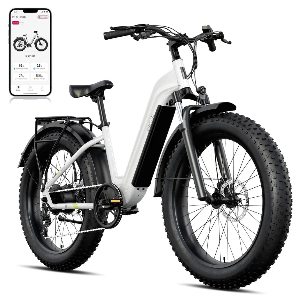 SISIGAD Electric Bike, Peak 750W 28 Mph E-Mountain Bike for Adults, 48V/500WH Battery, 26 Off-Road Tires, UL2849, White Gray