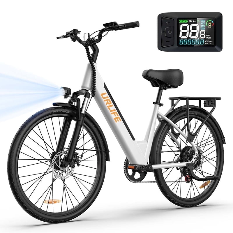 URLIFE 26 Electric Bike for Adults,750W Peak Motor,48V 10.4Ah Removable Battery, 60 Miles Range, 7-Speed City Commuter Ebike,UL2849-White