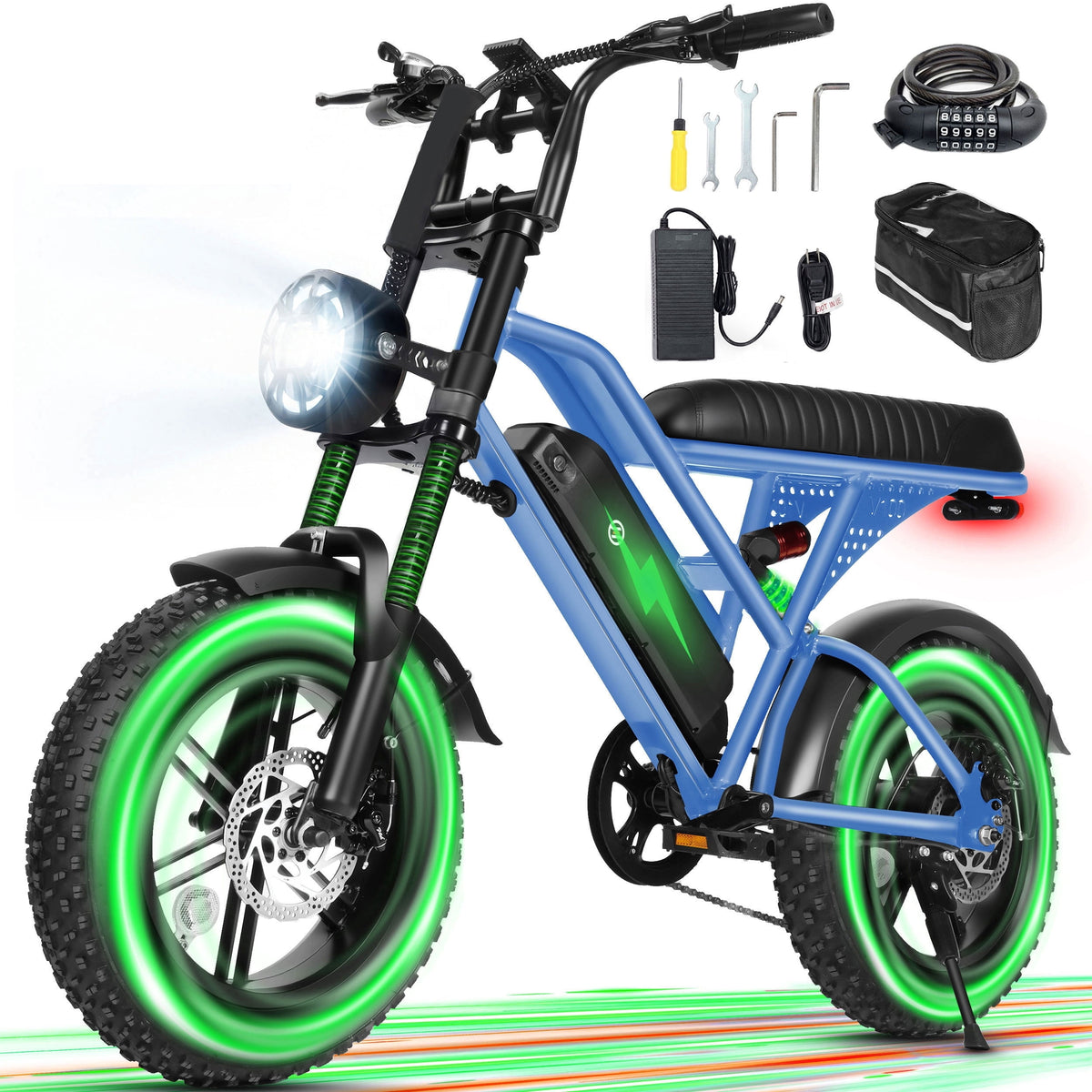 ESKUTE V100 Electric Bike for Teens Adults, 750W Peak 1500W 28 Mph 48V 13 Ah,16x4.0 Fat Tire E Bicycle, 7-Speed E-Bike with Dual Suspension, UL2849