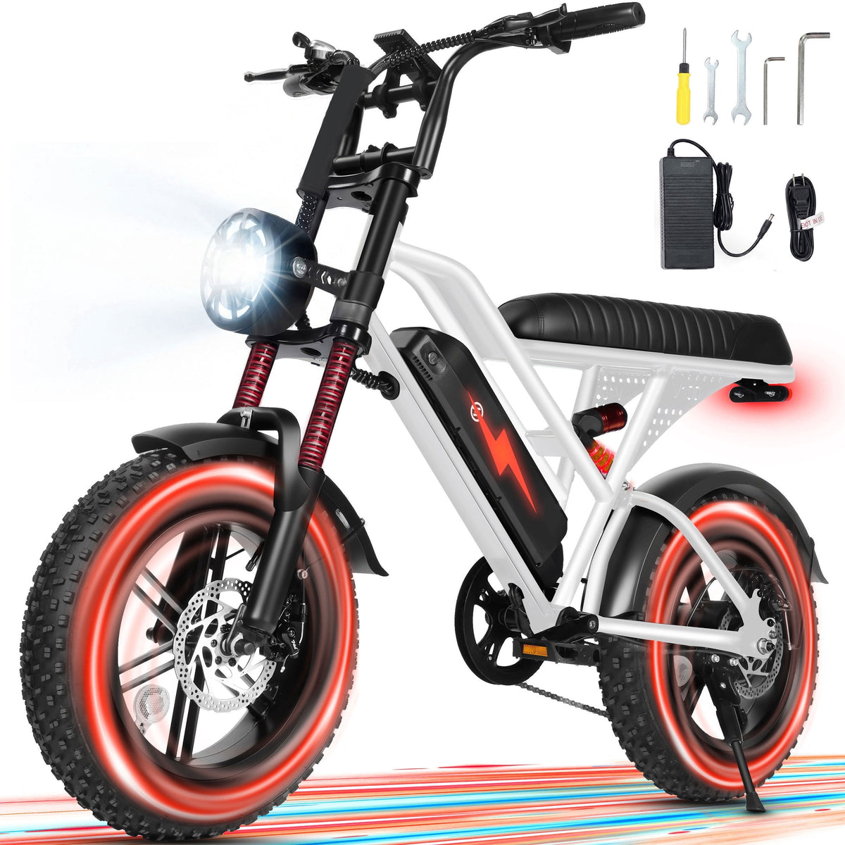 ESKUTE V100 Electric Bike for Teens Adults, 750W Peak 1500W 28 Mph 48V 13 Ah,16x4.0 Fat Tire E Bicycle, 7-Speed E-Bike with Dual Suspension, UL2849