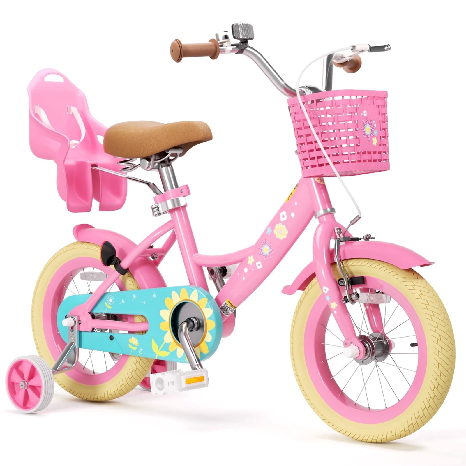 XJD 12 inch Kids Girls Bike for Ages 2-4 Years Child With Training Wheel 12 Children Bicycle With Handbrake Basket Toddler Cycle Bikes Pink