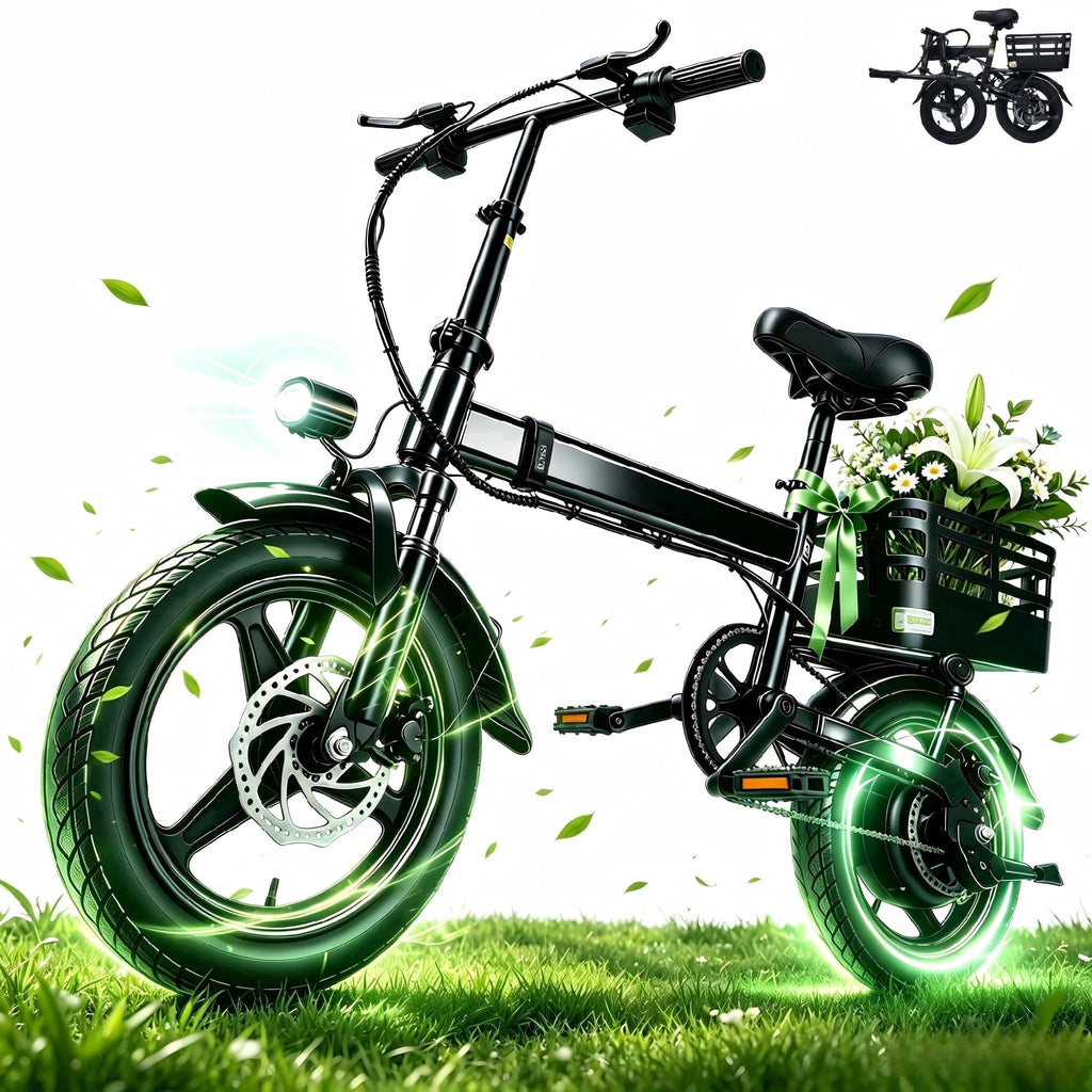 XKJ Electric Bike for Adults, Ebike, Electric Bicycle with 48V 12AH Battery,14 Folding Ebike for Teens, 21MPH,20+ Miles(MAX),500W Motor,Multi-Shock Absorption,Mini E Bikes with Baskets,UL2849