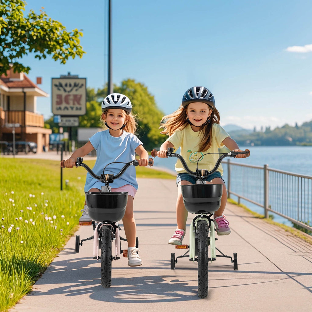 Costway 12 Kid’s Bike with Training Wheels Adjustable Handlebar & Seat Handbrake Green