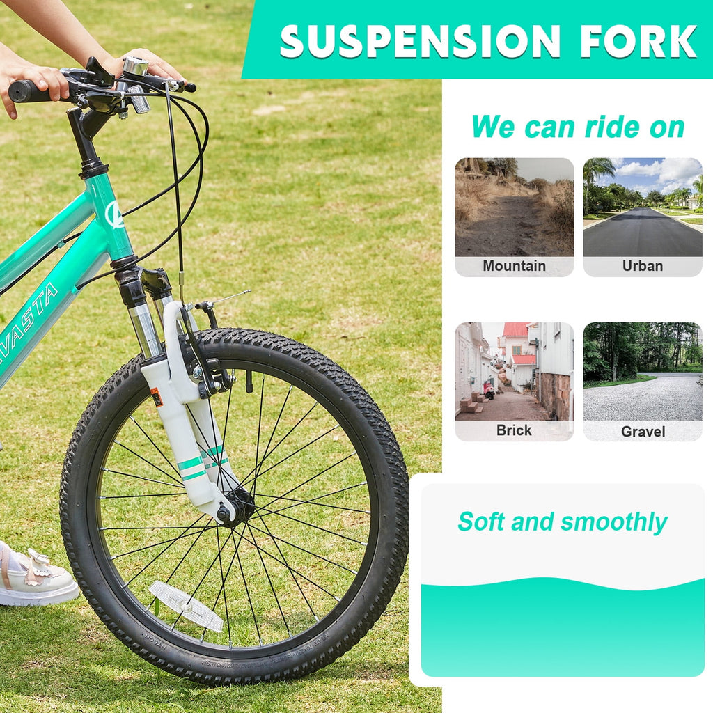 AVASTA 20'' Big Kids Mountain Bike for Age 6 7 8 9 10 11 12 Years Old Boys Girls Teen with Suspension Fork Front & Rear Dual Hand Brakes 6 Speeds Drivetrain, Green