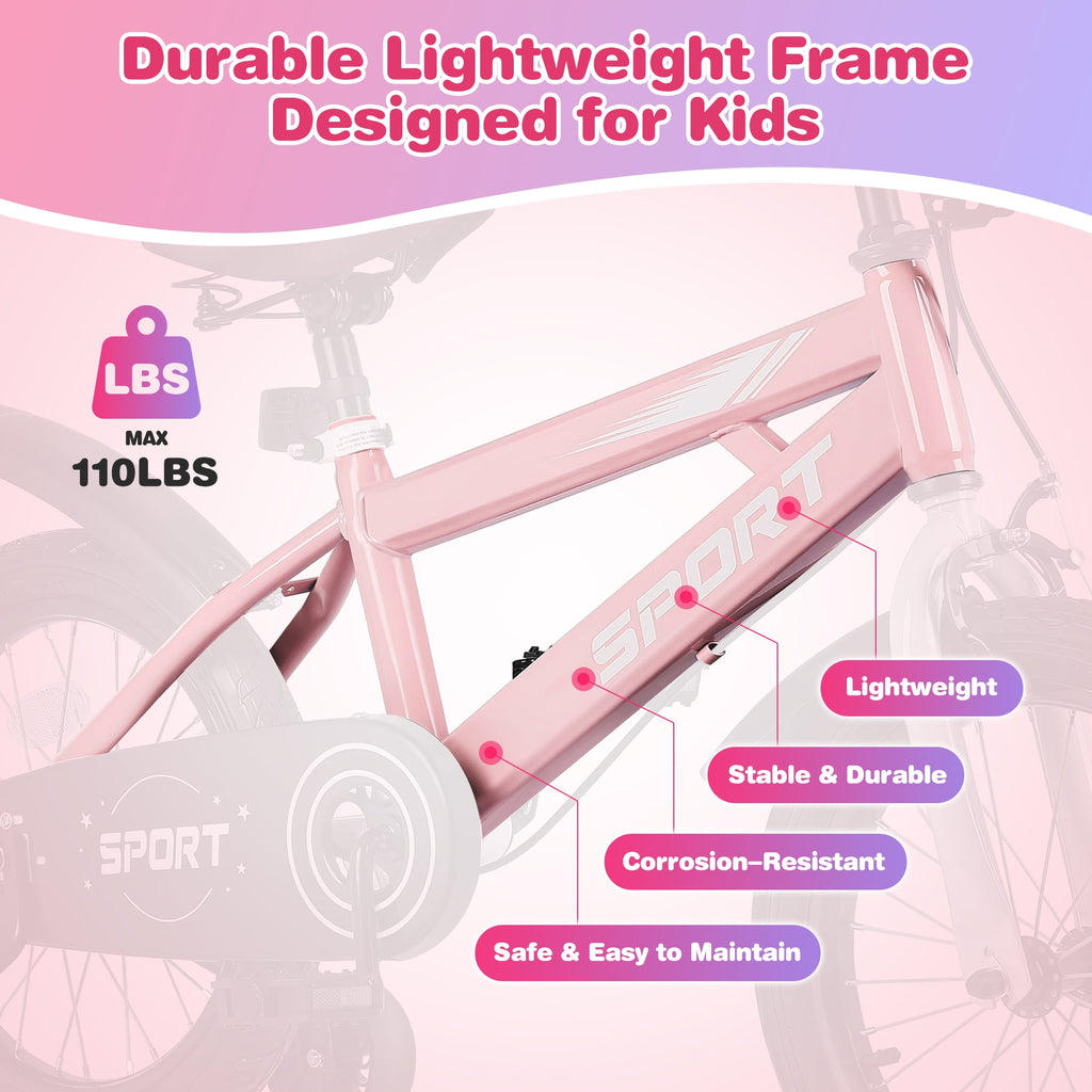 Lookfly 16 Kids Bike for Boys and Girls with Removable Training Wheels,Children's Cicycle,Purple