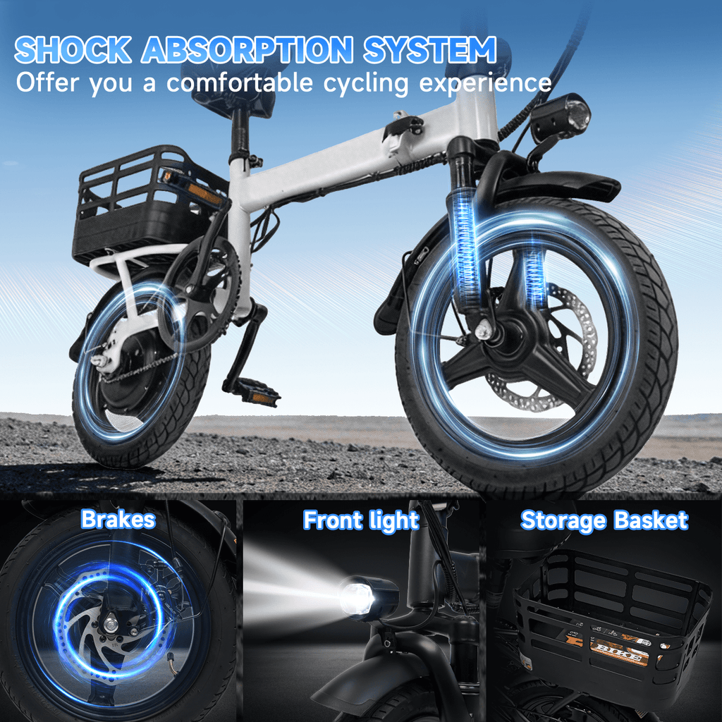 14 Folding Electric Bicycles with 500W Peak Motor,35 Miles 20MPH 432WH Integrated Battery ,Ebike for Adults with Basket,UL2849