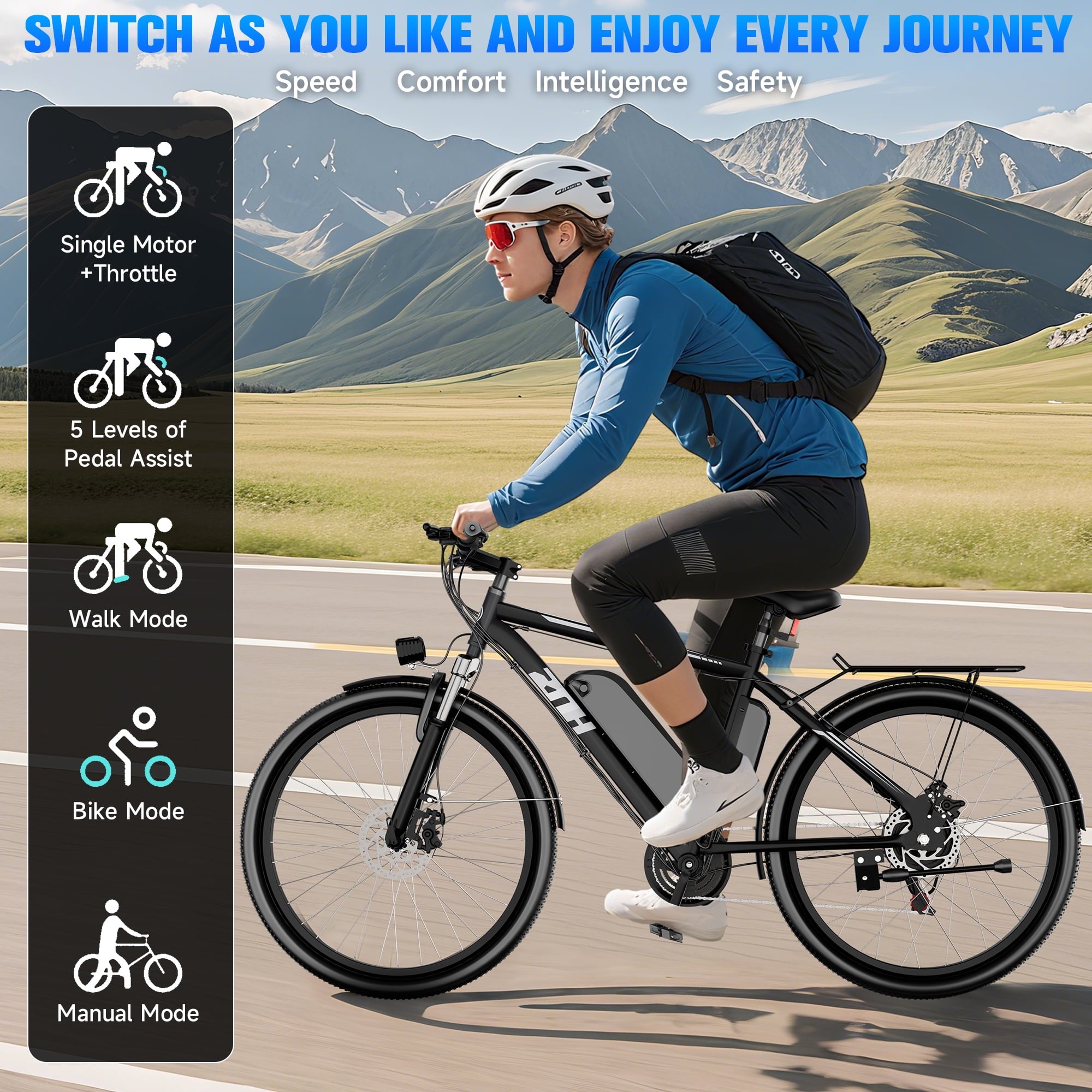 ZNH 1000w Peak Electric Bike for Adults – Electric Mountain Bike w 52V 13Ah Removable Battery ,26 off-road Ebike, Shimano 21-Speed, UL 2849，Black