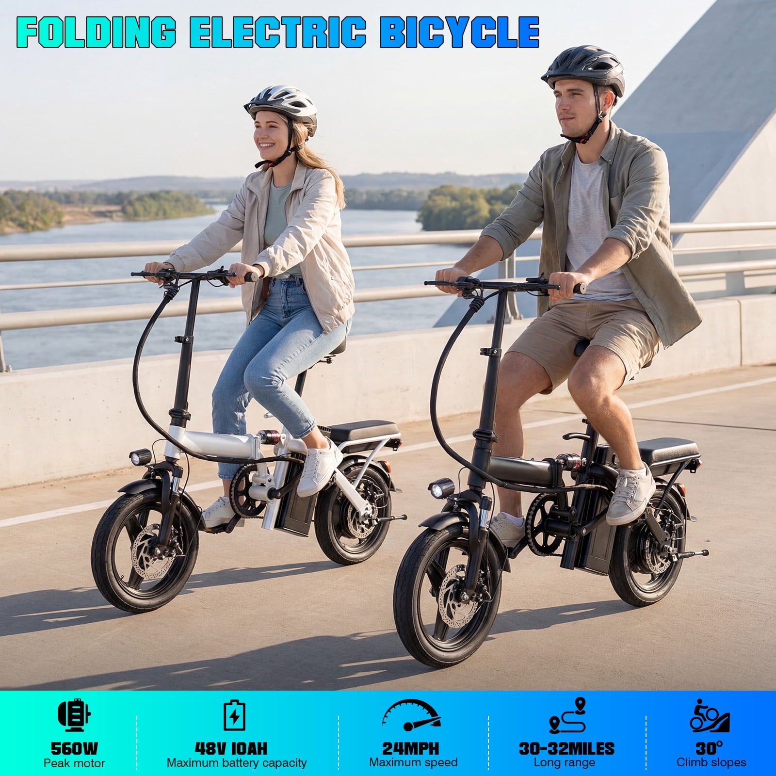 14 Inch Folding Electric Bicycle, 400W Adult Electric Bicycle, 48V 10.4Ah,Top Speed 19.9 Mph, Dual Disc Brake Safety System, 3-Speed Riding, Front Fork With Shock Absorption, Black