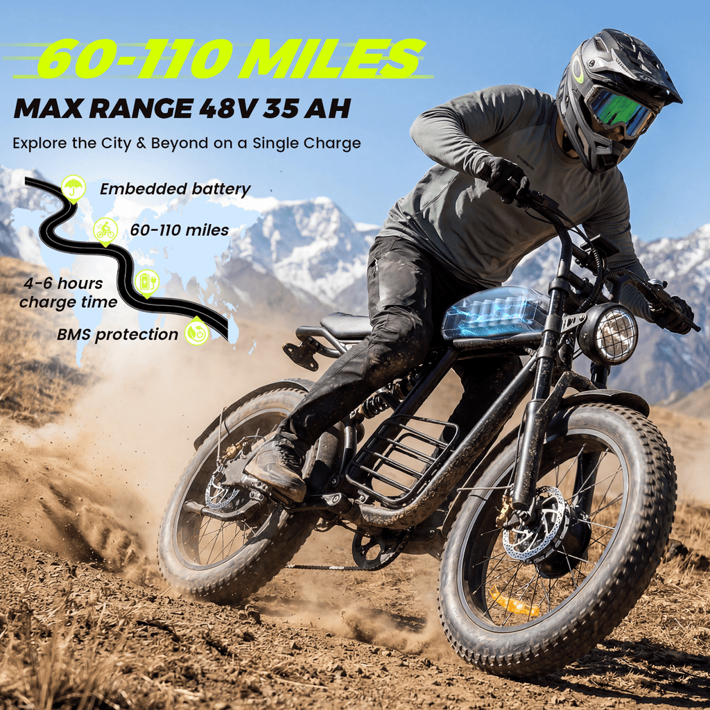 Electric Bike for Adults, 3000W Dirt Bike, 37MPH, 48V 35Ah E-Bike, 100 Miles Electric Motorcycle, 20 Fat Tire Off-Road Bike, All Terrain for Mountains, Snow, Sand, Road