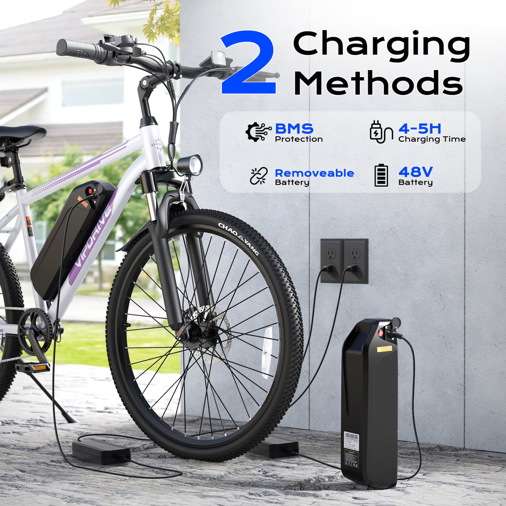 VIPDRIVE Electric Bike for Adults, 26'' 750W Peak Ebike, 48V 7.8AH Removable Battery，Up to 40 Miles 20MPH Electric Mountain Bike，Front Fork Suspension，UL2849