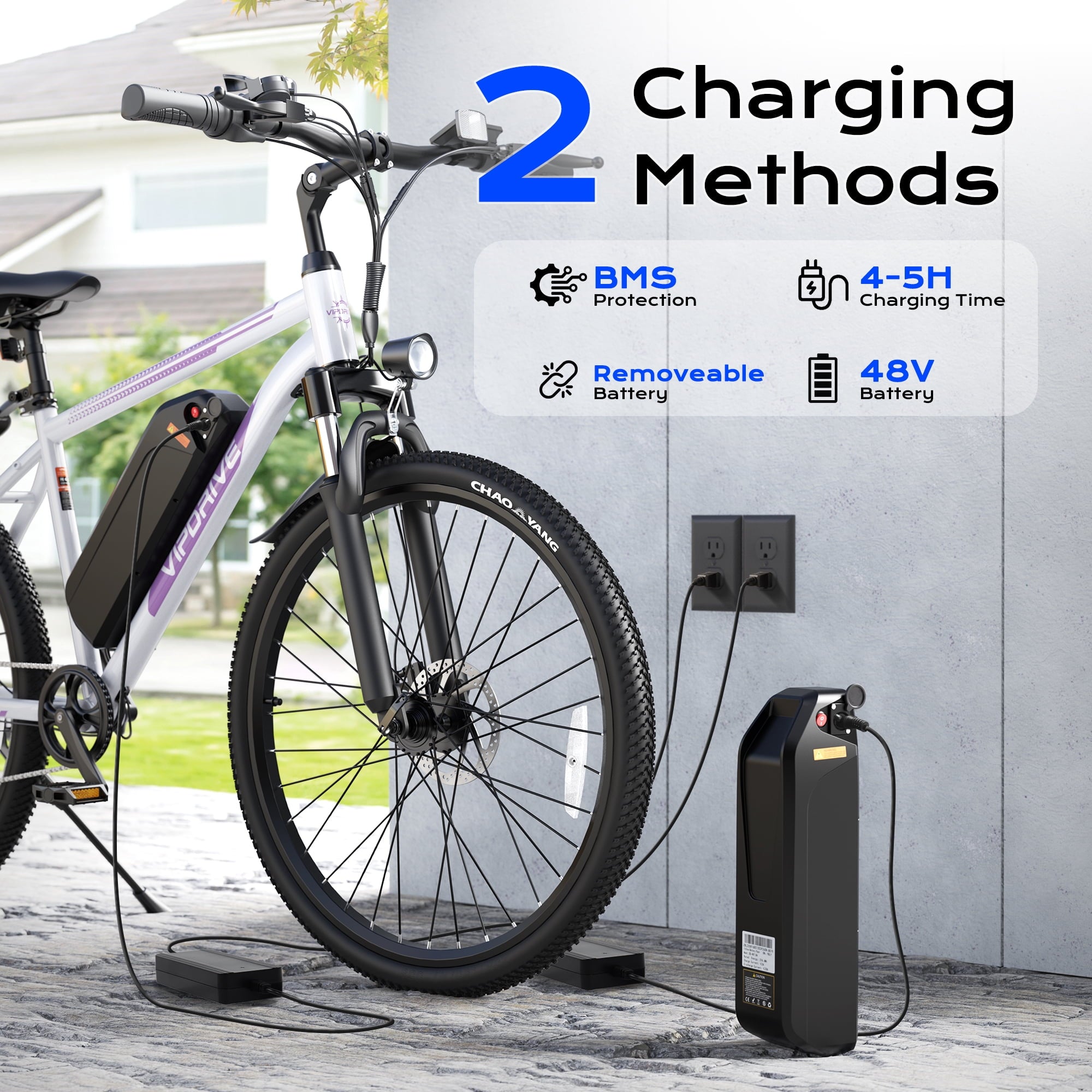VIPDRIVE Electric Bike for Adults, 26'' 750W Peak Ebike, 48V 7.8AH Removable Battery，Up to 40 Miles 20MPH Electric Mountain Bike，Front Fork Suspension，UL2849