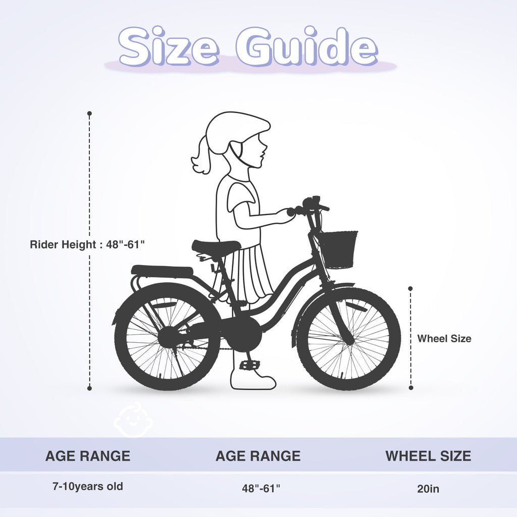 Dolonm 20 Kids Bike for Ages 7-10, Lightweight High-Carbon Steel Frame Cruiser Bicycle, Girls Bike with Wicker Basket, Rear Seat Rack, No Training Wheels, Pink