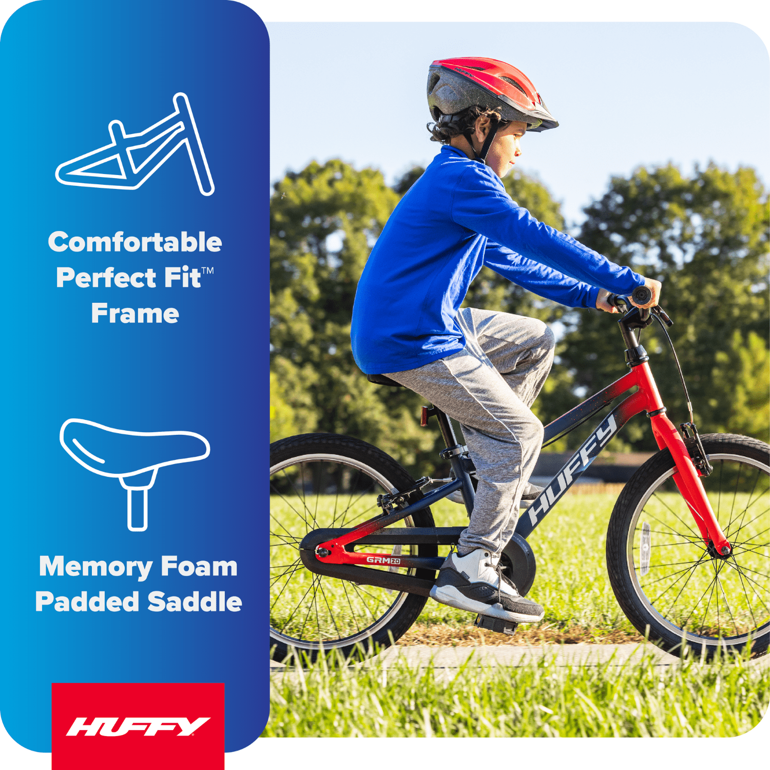 Huffy 20-Inch GRM Kids’ Bike, Perfect Fit Frame for a Natural Riding Position, Dual Braking System for Confident Control, Full Chainguard for Safety, Fits Riders 45–52 Tall, Blue