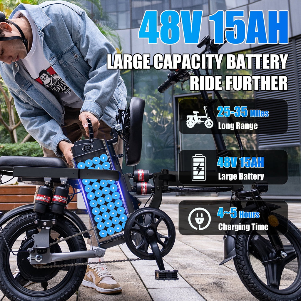 ASKGO F9 Adult Folding Electric Bike, 1200W 25 MPH 25 Miles, 48V 13Ah Removable Battery, Meets Daily Commuting,Going Out and Playing,Give the best gift,Folding Ebike for Adult with Two Seats，UL2849