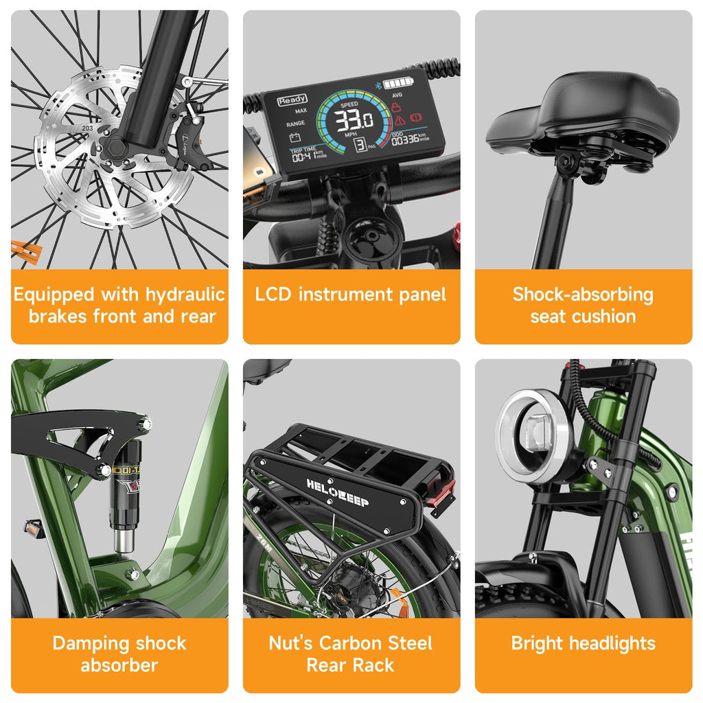 Helokeep 26 Green Fat Tire High Performance Cargo Electric Bike for Men, 4000W Peak 2000W, 40MPH, 48V 25Ah UL2849 Off-Road Ebike