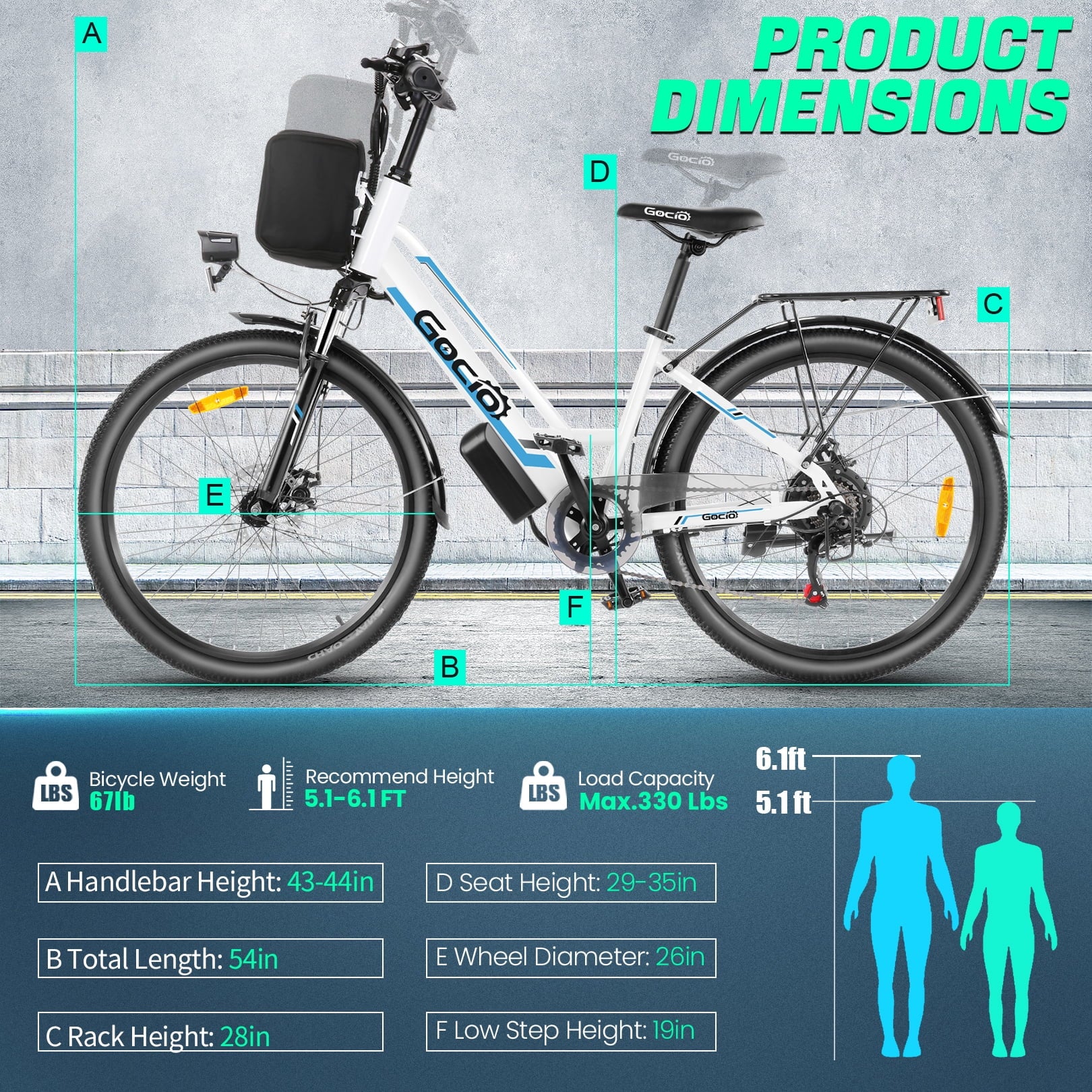 Gocio UL2849 Certified 26 Electric Bike for Adults, 750W Peak Motor, 48V 7.8Ah Battery, 19.8 mph 7-Speed Commuter Ebike with Disc Brakes