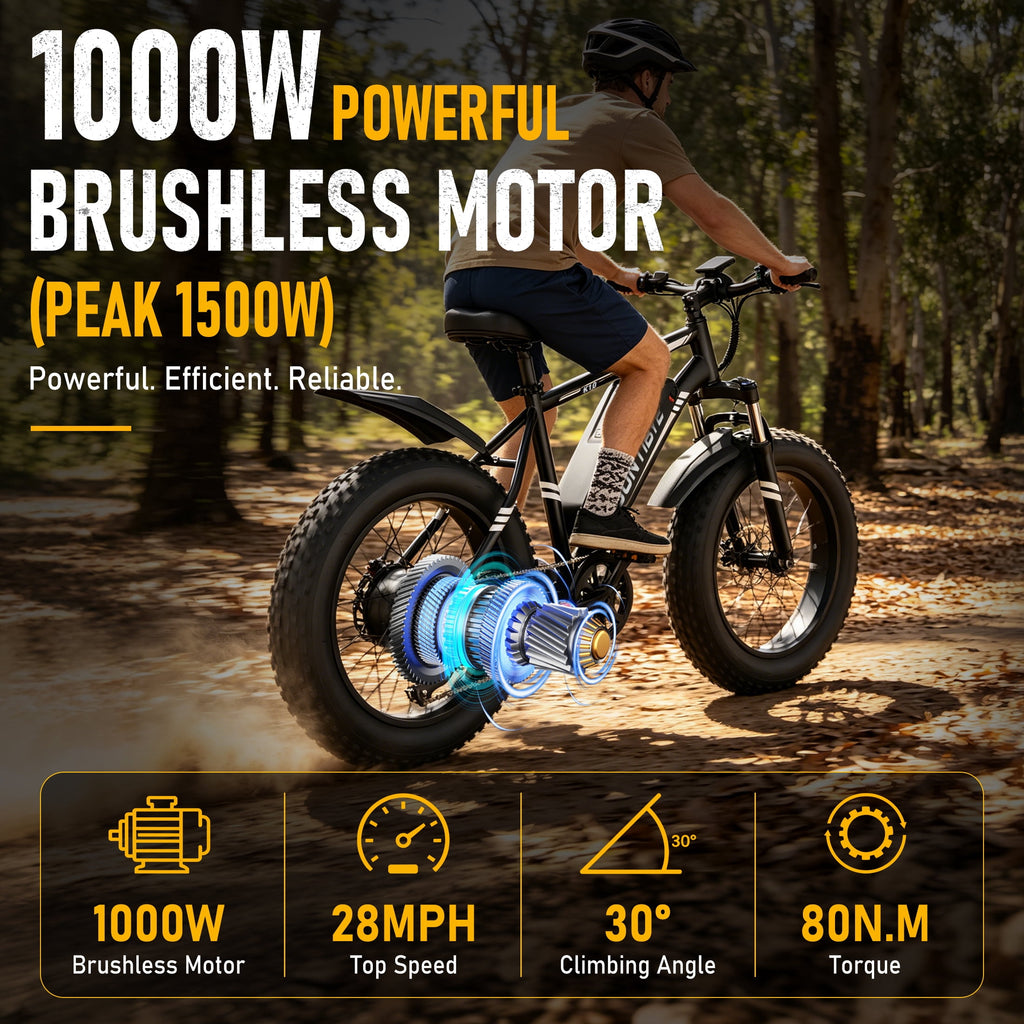 SUNTIBYE K10 Electric Bike 1000W, 48V 15Ah, 20 Fat Tire Ebike, 28MPH, E-Mountain Bike UL2849,Black