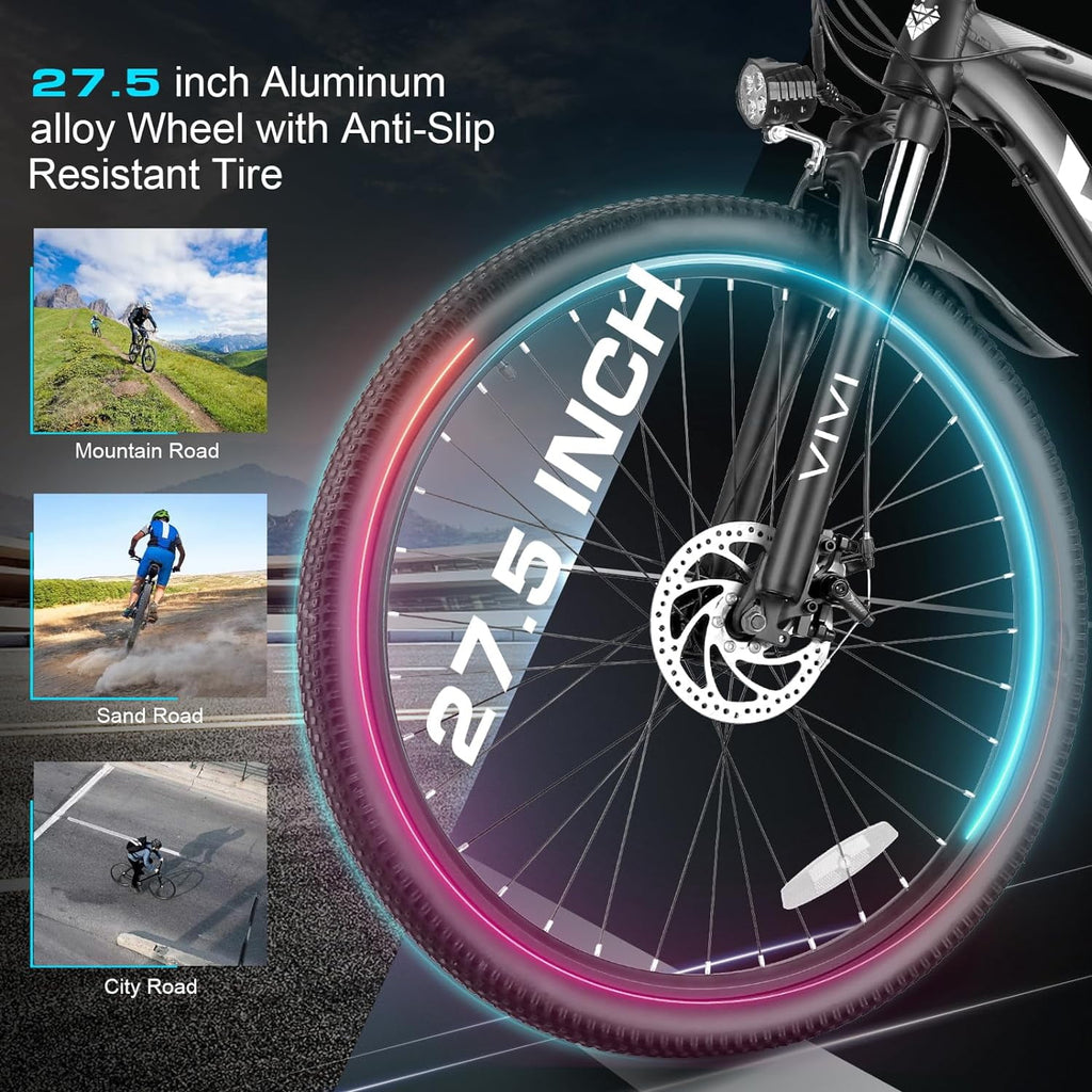 Vivi Electric Bike for Adults 27.5 Electric Mountain Bike 48V 500W High-Step Electric Bike 21 Speed Adult Commuter Bike 19.8MPH with Cruise Control, UL2849 Certified
