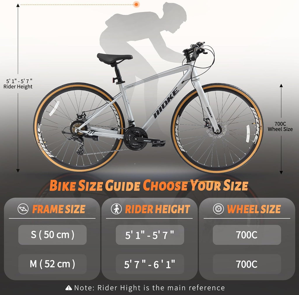 Mens Road Bike, NEORIVER 700C 24-Speed Hybrid Bike for Adults, Features Dual Disc Brakes, Trigger Shifting, Internal Wiring & Lightweight Frame for City Commuting