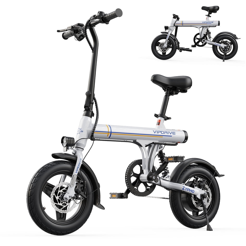 VIPDRIVE Electric Bike, 14 Folding EBike for Adults, 500W Peak Motor, 36V 7.8Ah Battery, 20MPH City Commuter E-Bike, Mini Ebike, LCD Display, UL2849