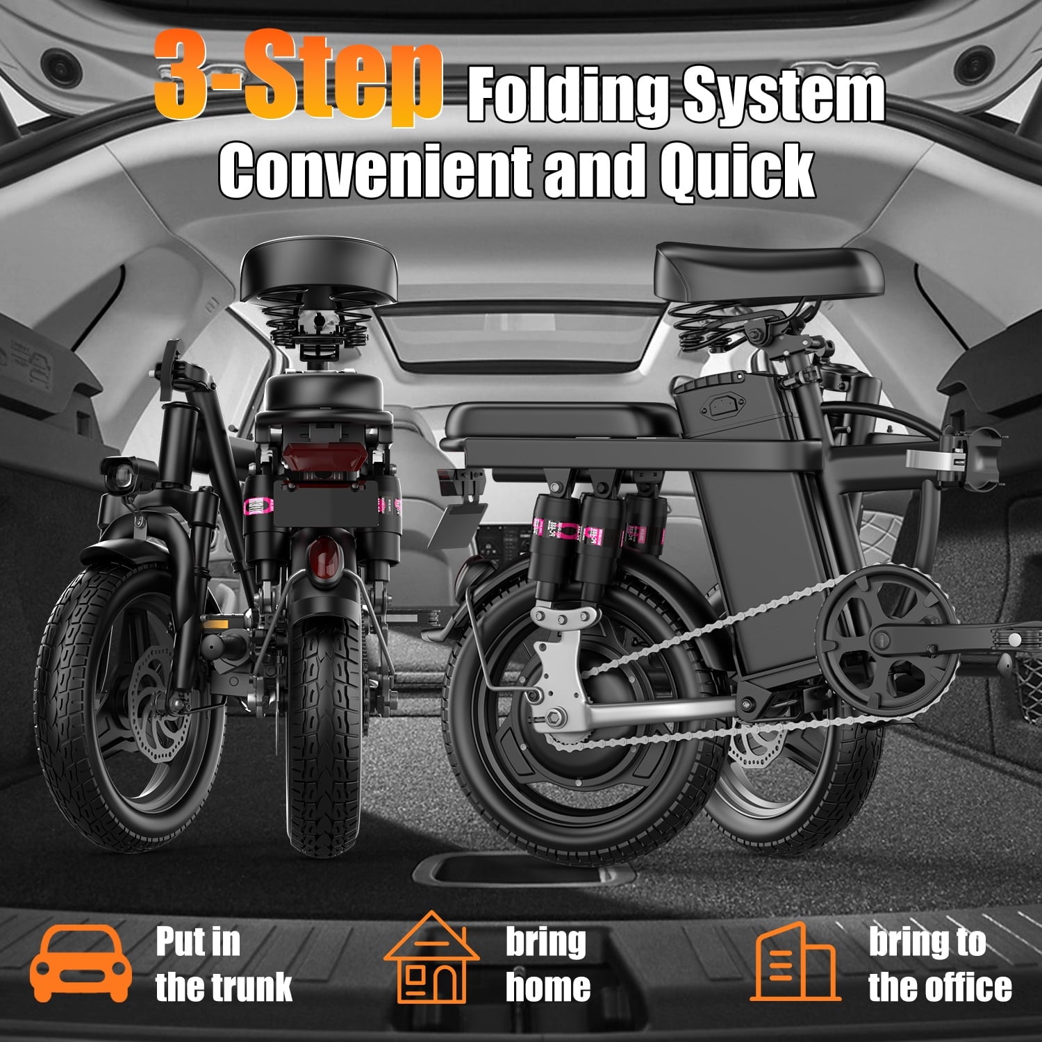 ASKGO F9 Adult Folding Electric Bike, 1200W 25 MPH 25 Miles, 48V 13Ah Removable Battery, Meets Daily Commuting,Going Out and Playing,Give the best gift,Folding Ebike for Adult with Two Seats，UL2849