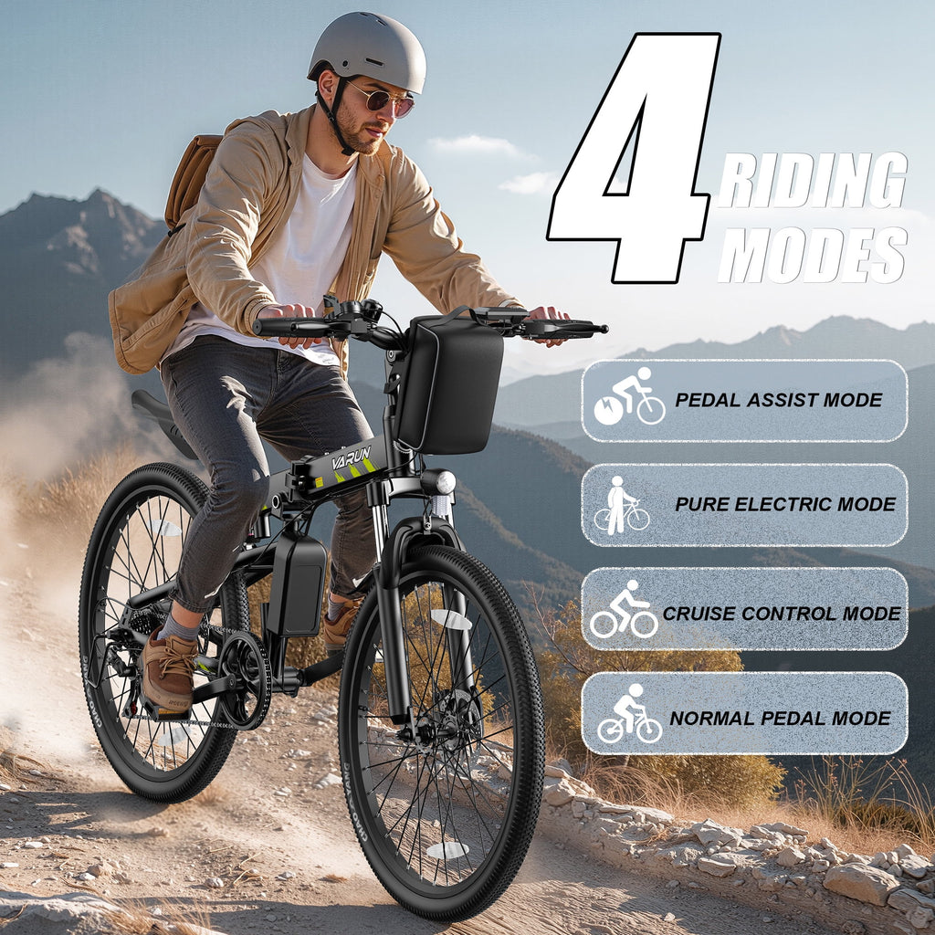 VARUN Electric Bike, 26 Foldable Ebike, Peak 750W Motor, 48V 374.4Wh Battery, up to 20+mph 50 Miles, 7 Speeds with Bike Pump, Phone Holder & Bike Lock & Rear Light, E Bike for Adult, UL2849(Black)
