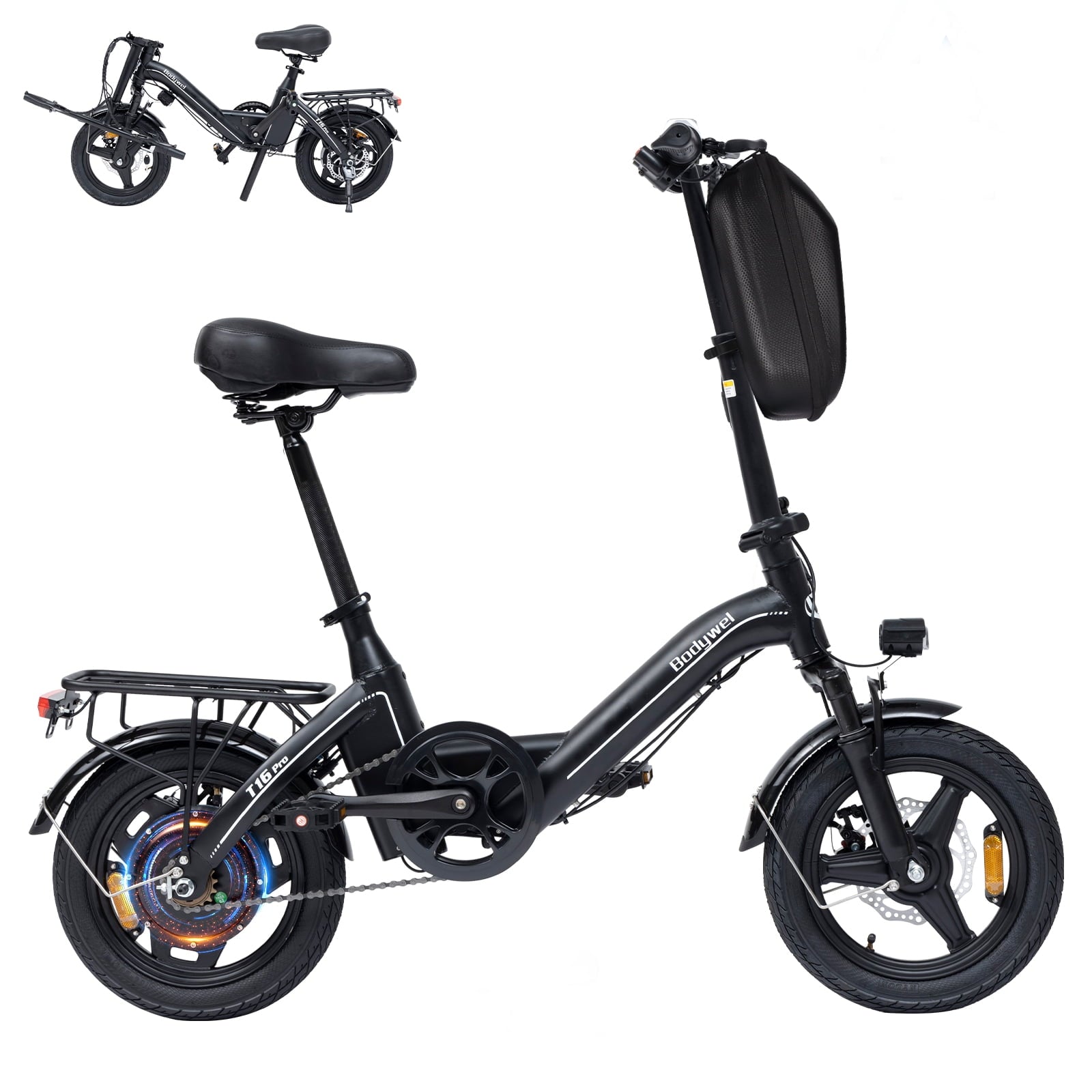 Bodywel Foldable Electric Bike for Adults and Teens, 14 Electric Bicycle with Peak 500W Motor, 36V 10Ah Battery, Commuting Mini Ebike, E Bike, UL2849