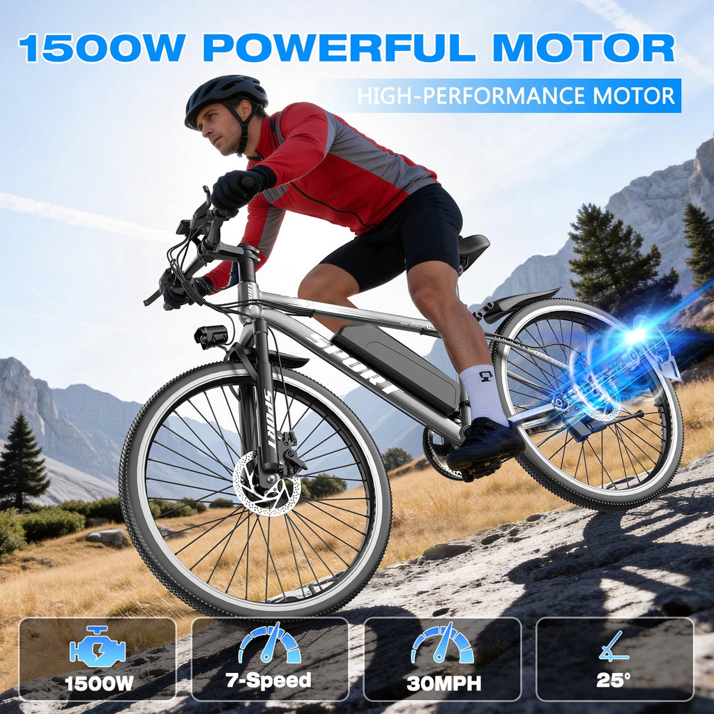 1200W Adult Electric Mountain Bike, 48V 10A Removable Battery-65 Miles, 26 Professional Shock Absorbing Tires,30MPH Off-Road Motorcycle,7 Speed Ebike,UL2849