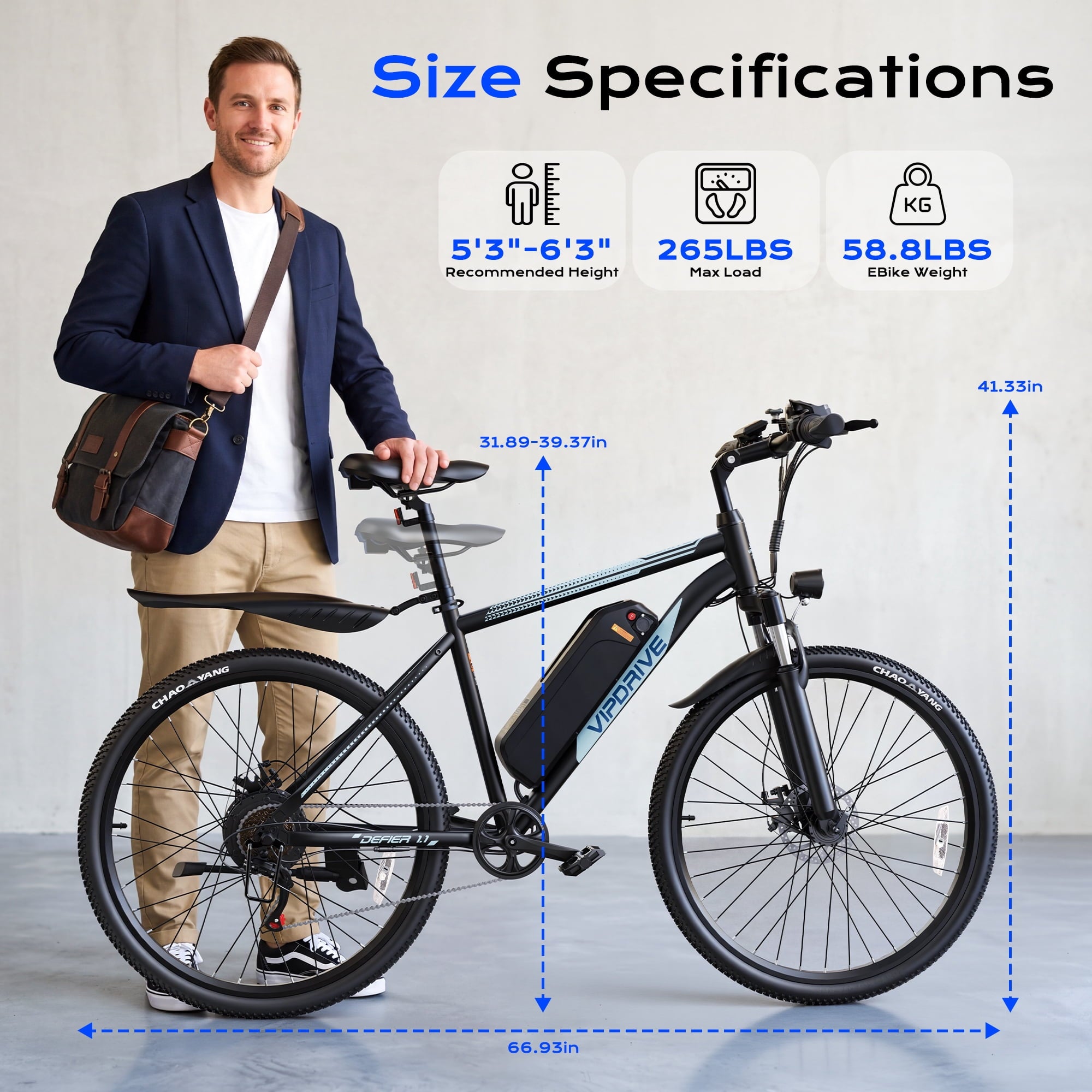 VIPDRIVE Electric Bike for Adults, 26'' 750W Peak Ebike, 48V 7.8AH Removable Battery，Up to 40 Miles 20MPH Electric Mountain Bike，Front Fork Suspension，UL2849