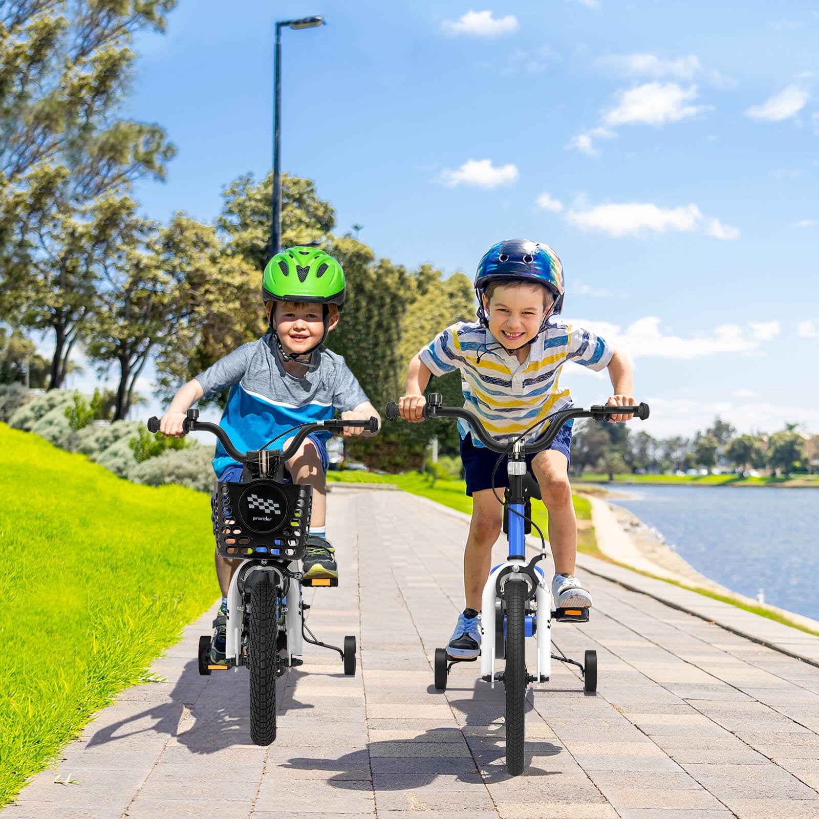 Costway 14'' Kid's Bike with Removable Training Wheels & Basket for 3-5 Years Old White