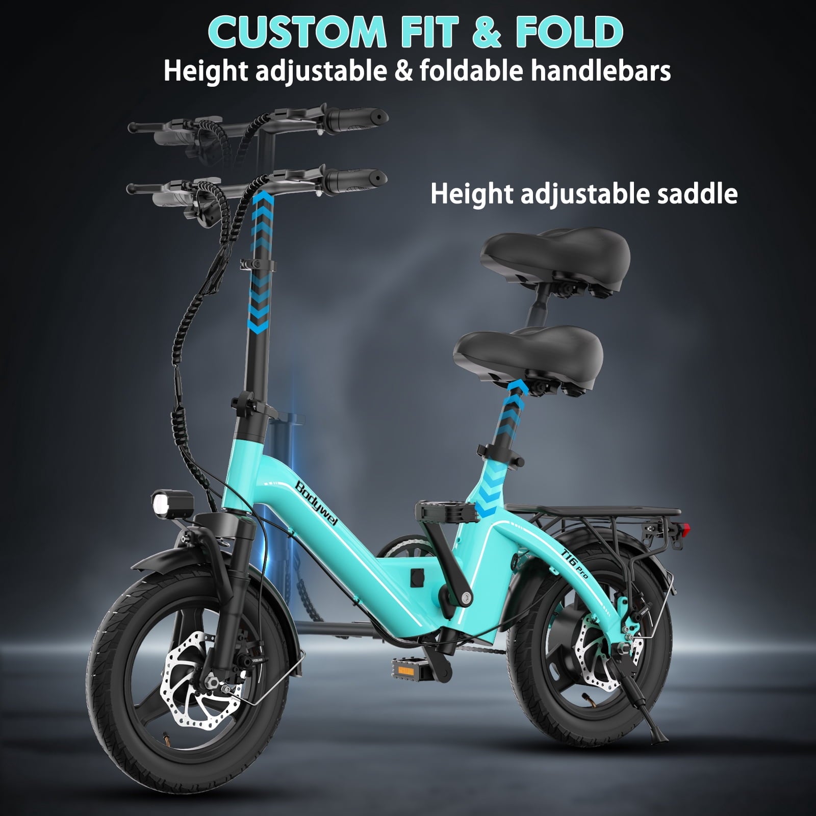 Bodywel Foldable Electric Bike for Adults and Teens, 14 Electric Bicycle with Peak 500W Motor, 36V 10Ah Battery, Commuting Mini Ebike, E Bike, UL2849