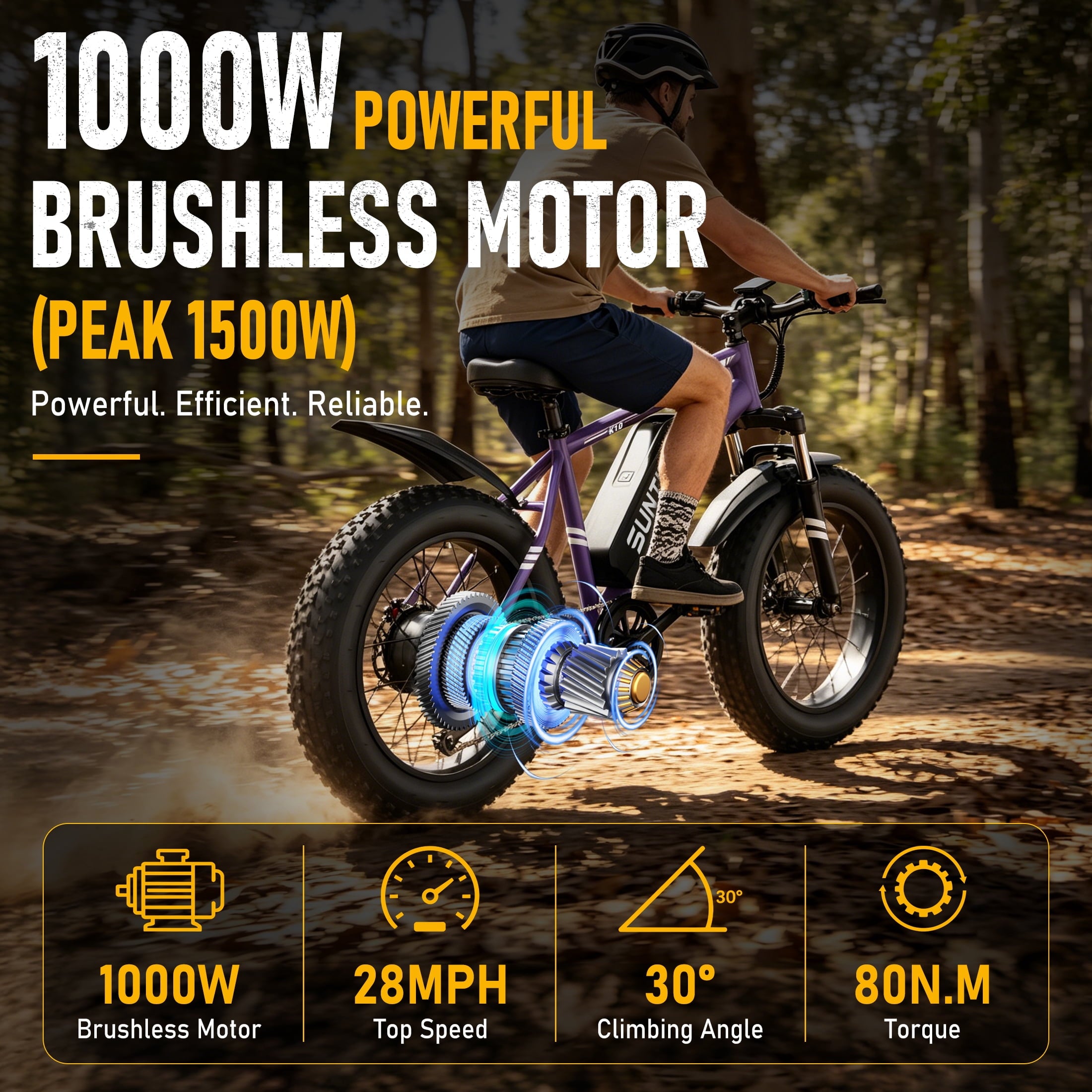 SUNTIBYE K10 Electric Bike 1000W, 48V 15Ah, 20 Fat Tire Ebike, 28MPH, E-Mountain Bike UL2849,Black