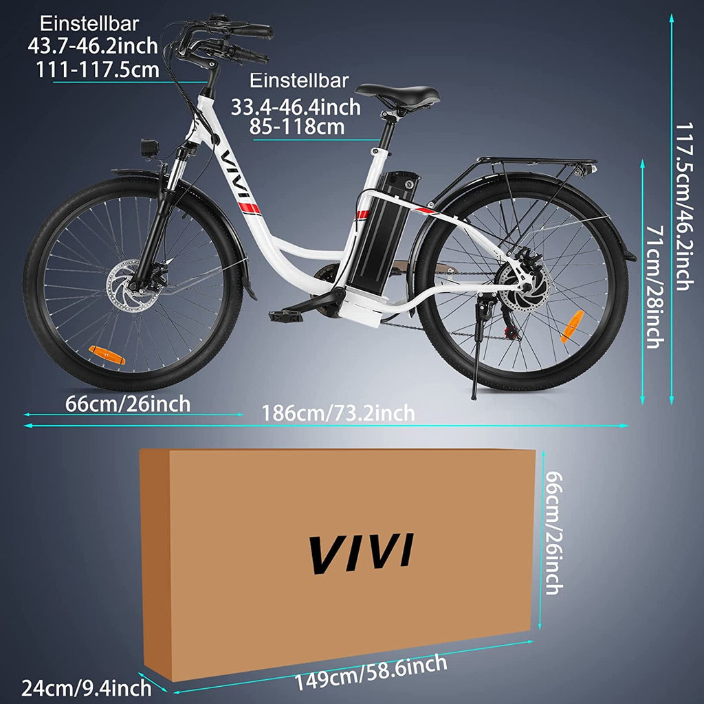 Vivi Electric Bike for Adults 26 Electric Cruiser Bike 48V 500W Step-Through Electric Bike 19.8MPH City Commuter Electric Bike with Cruise Control, UL2849 Certified