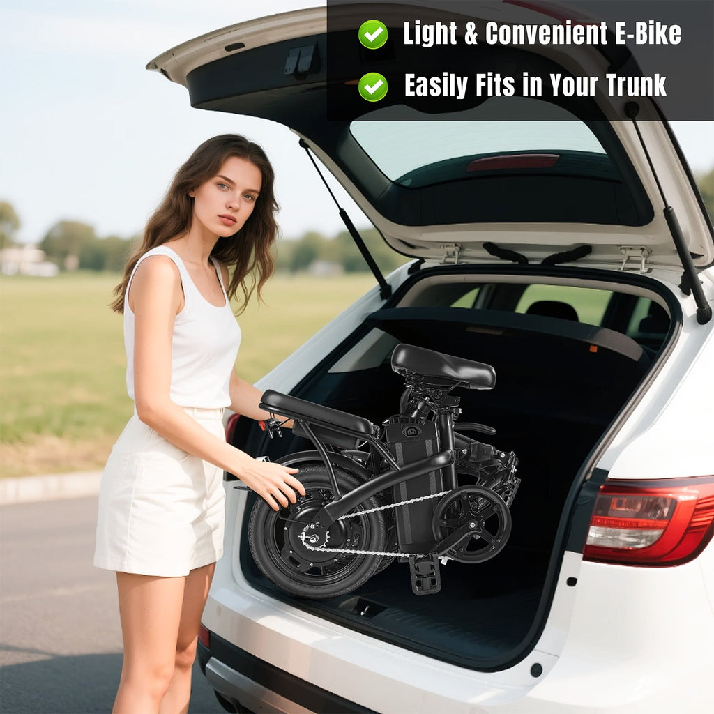 14 Inch Folding Electric Bicycle, 400W Adult Electric Bicycle, 48V 10.4Ah,Top Speed 19.9 Mph, Dual Disc Brake Safety System, 3-Speed Riding, Front Fork With Shock Absorption, Black