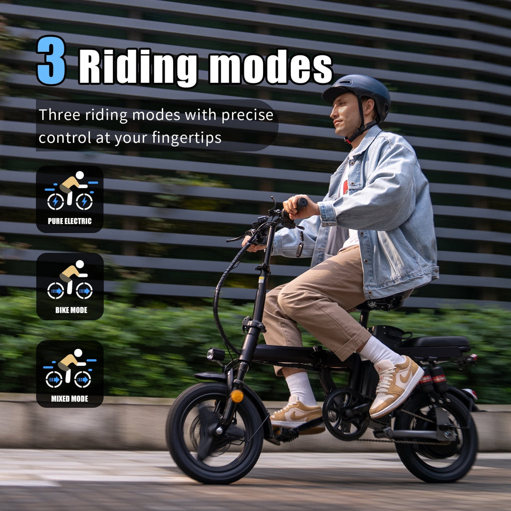 Electric Bike for Adults,  Electric Bicycle with 48V Removable Battery,14 Folding Ebike, 20MPH,30+ Miles(MAX),500W High Motor,Multi-Shock Absorption,UL 2849,Commuting Mini E Bikes