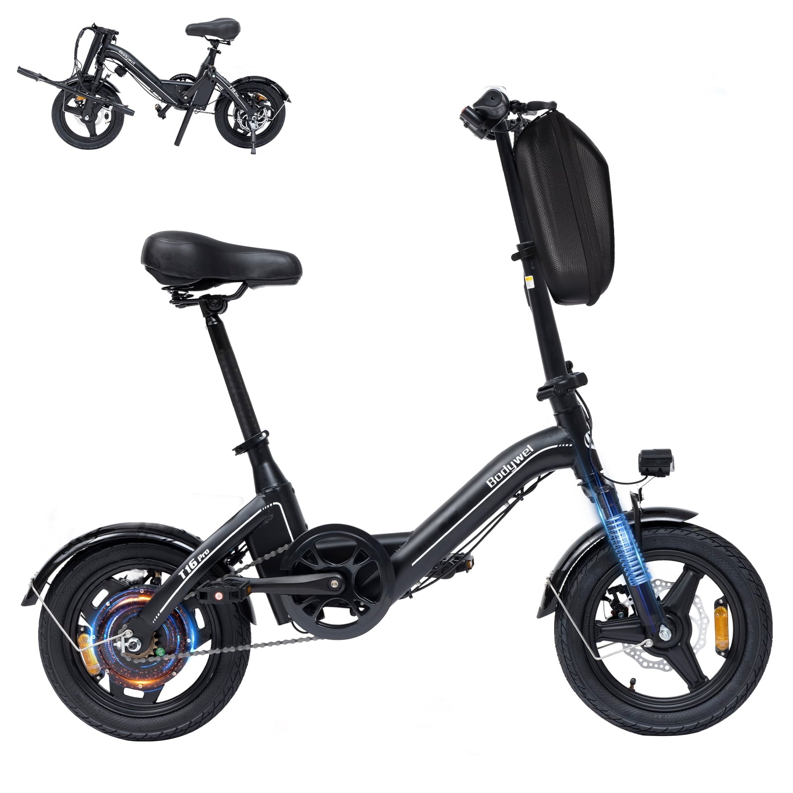 Bodywel Foldable Electric Bike for Adults and Teens, 14 Electric Bicycle with Peak 500W Motor, 36V 10Ah Battery, Commuting Mini Ebike, E Bike, UL2849