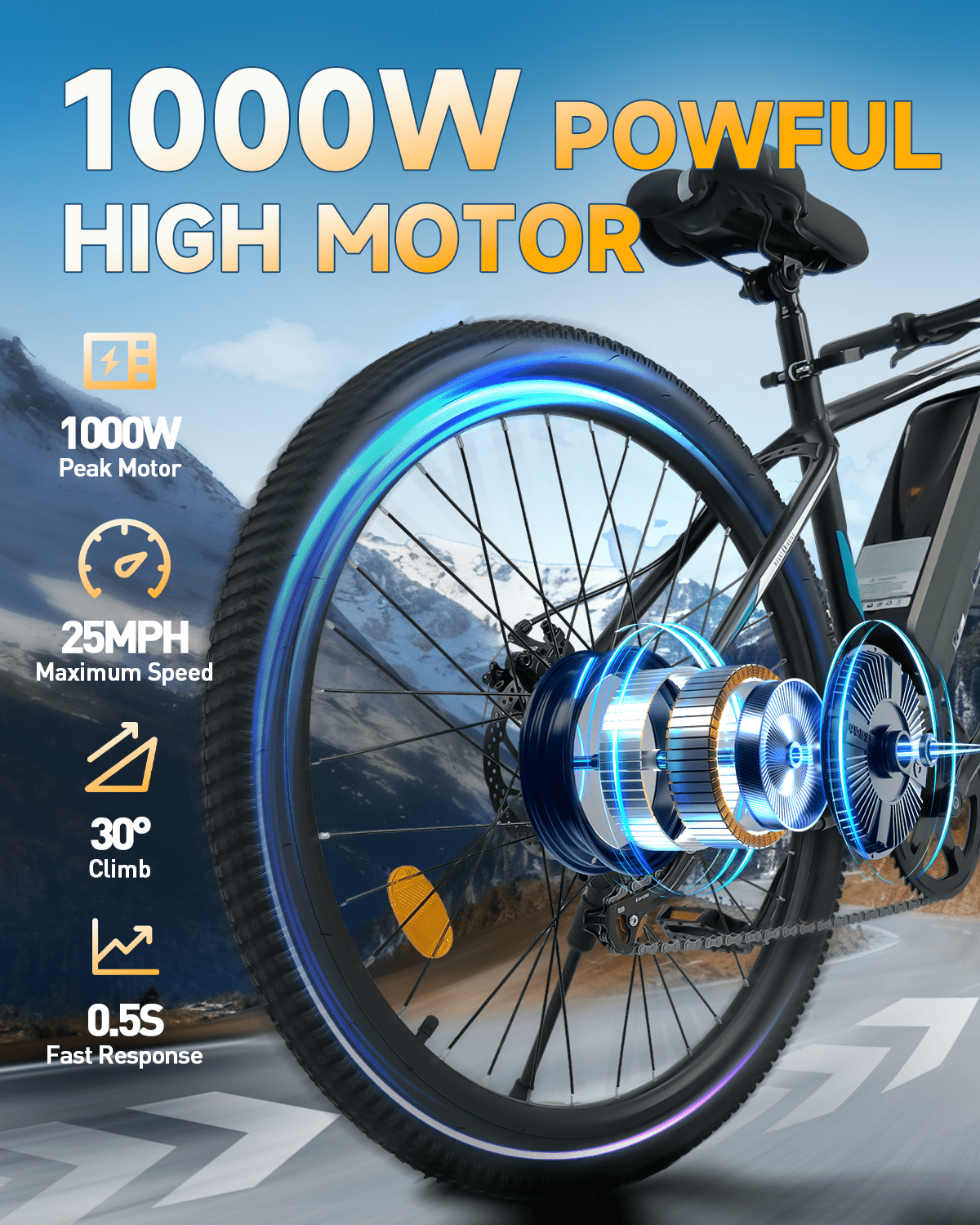 XKJ Electric Bike for Adults,26 EBIKE,25MPH, 40+Miles(PAS),Commuting Electric Mountain Bicycle with 576Wh Removable Built-in Battery,1000W Gear Motor with 7 Speed,Full Fork Suspension, UL 2849