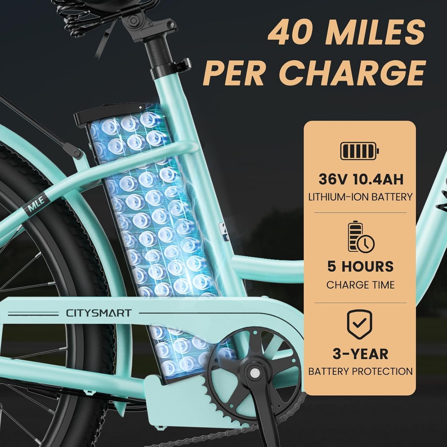 MOONCOOL Electric Bicycle for Adults 350W , 7-Speed Ebike with 36V 10.4Ah Removable Battery， 40 Miles Range , 20 mph Electric Commuter Bike for Women Men