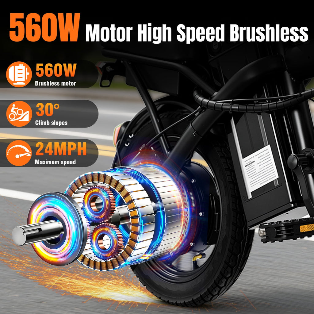 14 Inch Folding Electric Bicycle, 400W Adult Electric Bicycle, 48V 10.4Ah,Top Speed 19.9 Mph, Dual Disc Brake Safety System, 3-Speed Riding, Front Fork With Shock Absorption, Black
