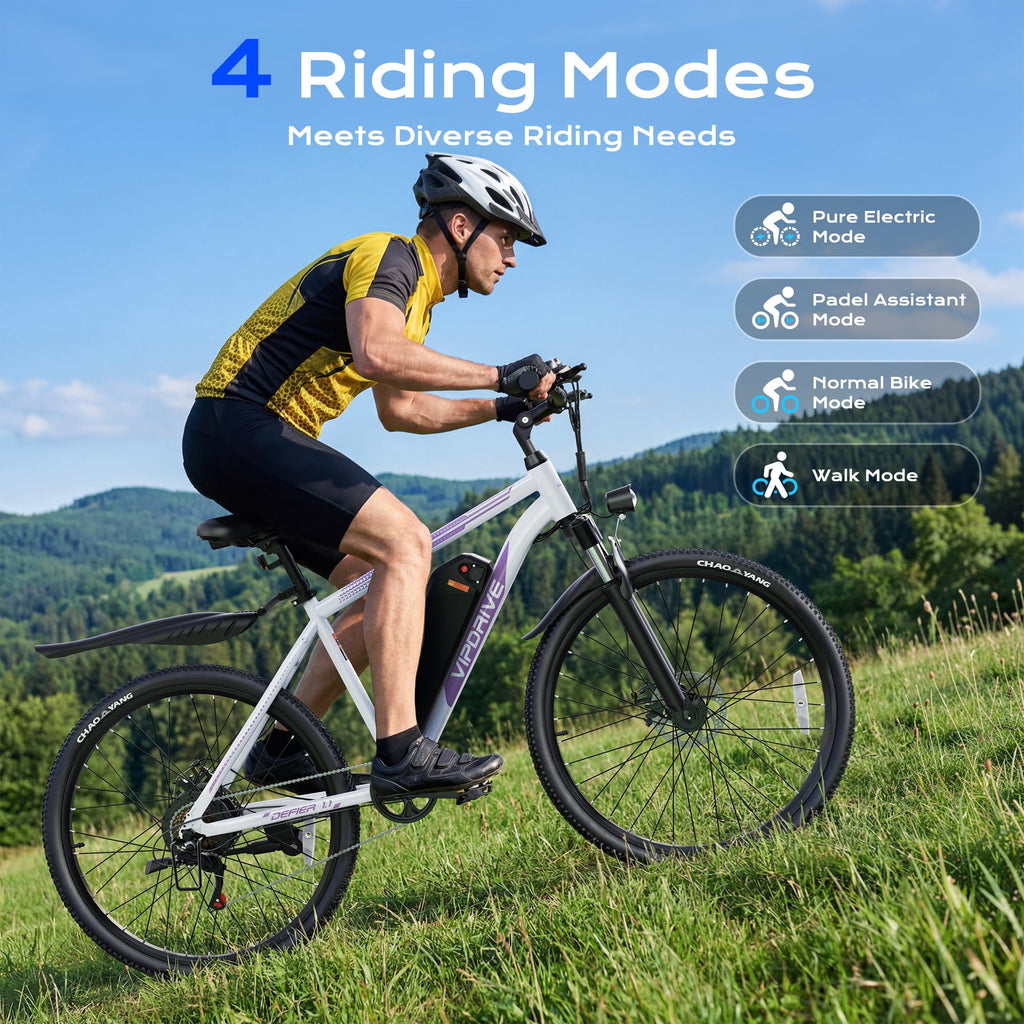 VIPDRIVE Electric Bike for Adults, 26'' 750W Peak Ebike, 48V 7.8AH Removable Battery，Up to 40 Miles 20MPH Electric Mountain Bike，Front Fork Suspension，UL2849