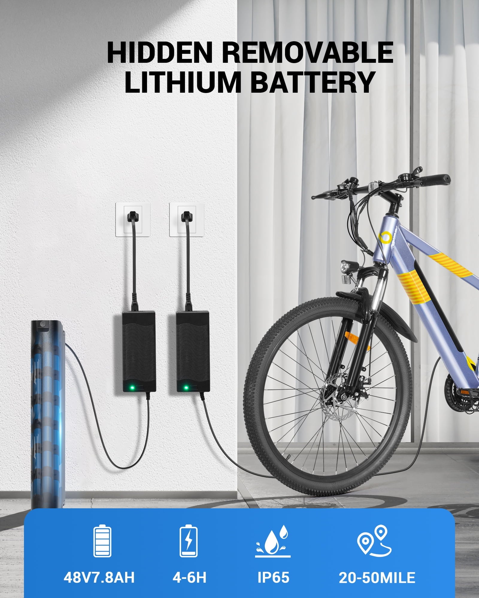 MIHOVER 26Electric Bike for Adults 350W 20MPH, 36V Removable Battery 7-Speed, UL2849 Certified City & Light Off-Road E-Bike with Lock -Black