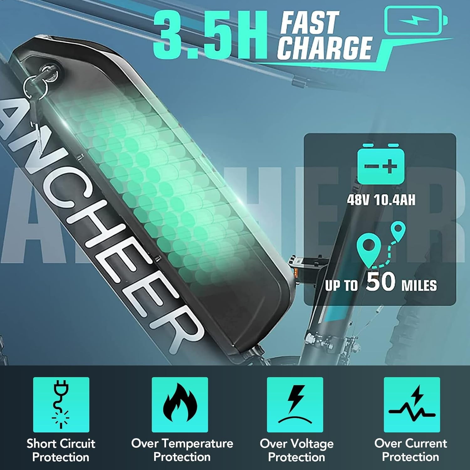 ANCHEER Gladiator 500W 26 Electric Bike for Adults, Electric Mountain Bike with 2.1 Inch eMTB Tire, 48V 10.4Ah Battery, 3H Fast Charge, Shimano 21 Speed, Adults Electric Bicycle UL2849