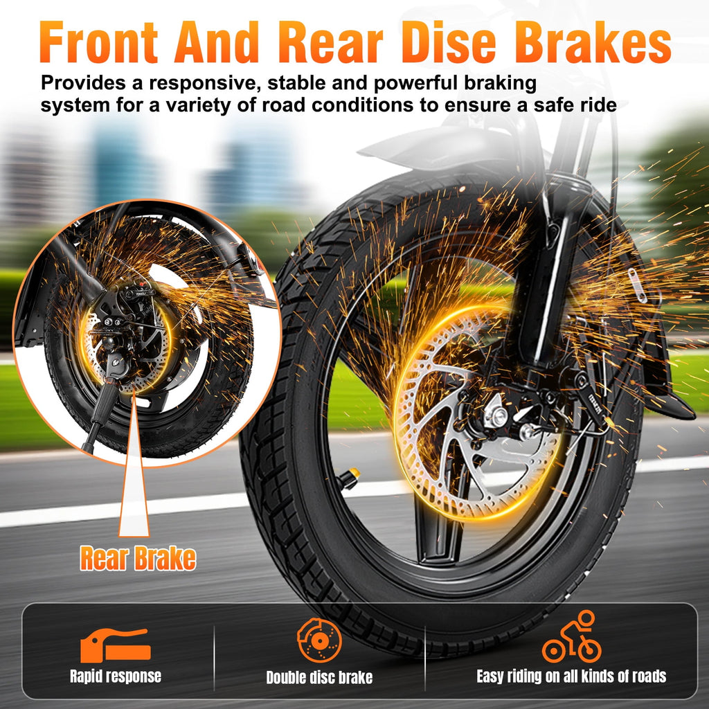 14 In Adult Folding Electric Bike - 48V 740W Peak Motor, 15Ah Battery, With 11 Shock Absorbers, Range Of 25-35 Miles, Maximum Load Capacity Of 330 Lbs, Portable Folding Design Black